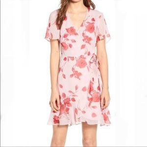 All in Favor / Nordstrom pink floral wrap dress size XS